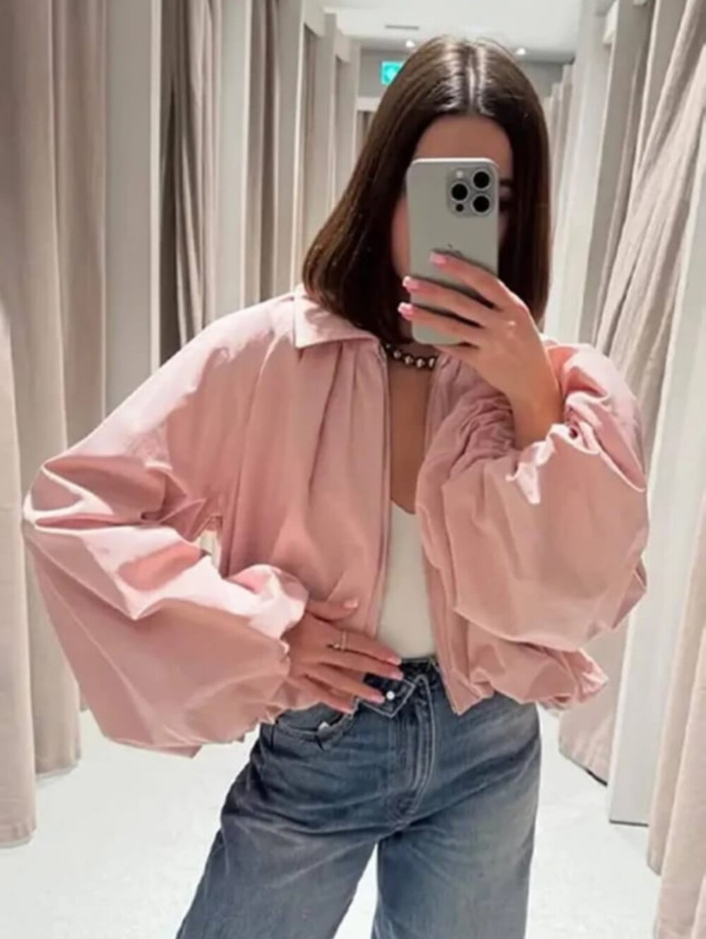 ZARA PUFF SLEEVE BOMBER JACKET SIZE M - Picture 7 of 16